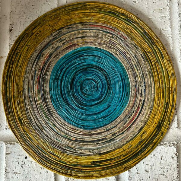 Recycled Round Mat, Large - Yellow/White/Blue