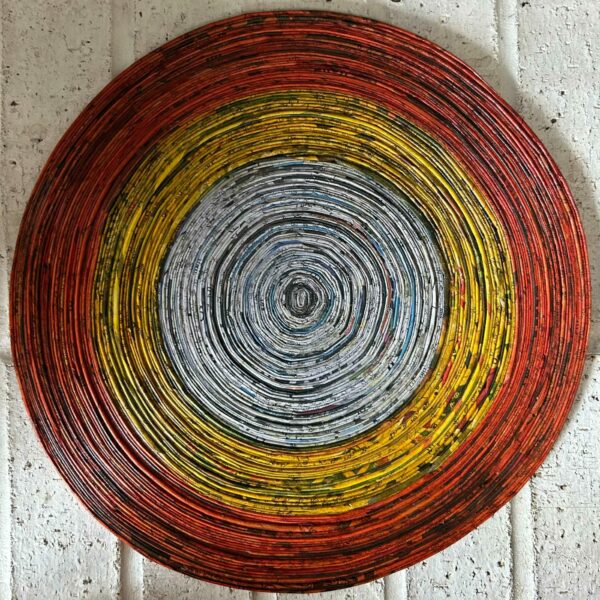 Recycled Round Mat, Large - Red/Yellow/White